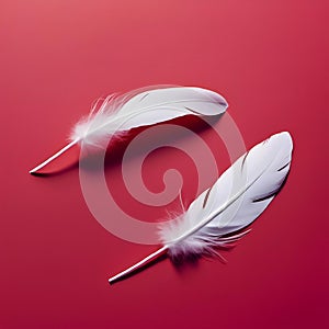 AI generated illustration of white feather quills on a red surface in a top-down perspective