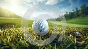 AI generated illustration of a white golf ball resting on a lush green golf course