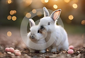 AI generated illustration of white rabbits on the ground