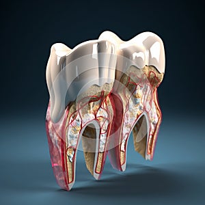 AI generated illustration of white teeth with internal structure exposed and visible