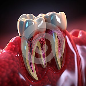 AI generated illustration of white teeth with internal structure exposed and visible