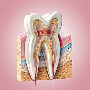 AI generated illustration of a white tooth with internal structure exposed and visible