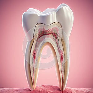 AI generated illustration of a white tooth with internal structure exposed and visible