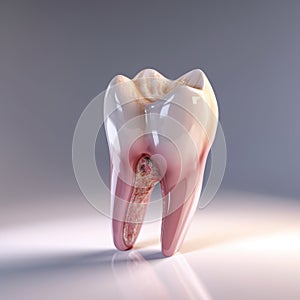 AI generated illustration of a white tooth with internal structure exposed and visible