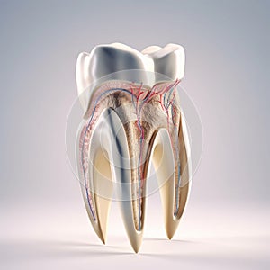 AI generated illustration of a white tooth with internal structure exposed and visible