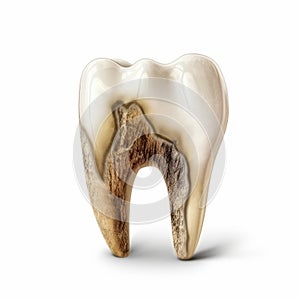 AI generated illustration of a white tooth with internal structure exposed and visible