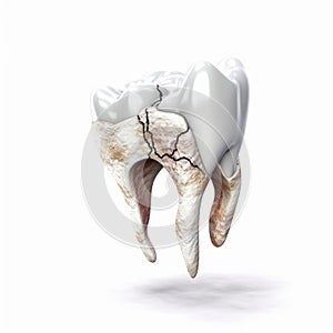 AI generated illustration of a white tooth with internal structure exposed and visible
