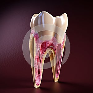 AI generated illustration of a white tooth with internal structure exposed and visible