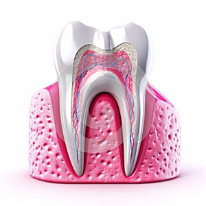 AI generated illustration of a white tooth with internal structure exposed and visible