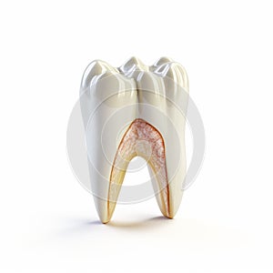 AI generated illustration of a white tooth with internal structure exposed and visible