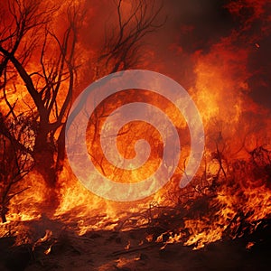Ai Generated illustration Wildlife Concept of Abstract background wild flames of bush fire