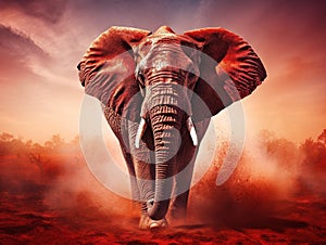 Ai Generated illustration Wildlife Concept of African red elephant is in wildlife reserve. Africa`s big 5 five animals