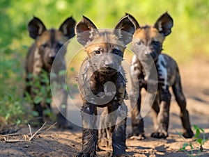 Ai Generated illustration Wildlife Concept of African wild dog pups