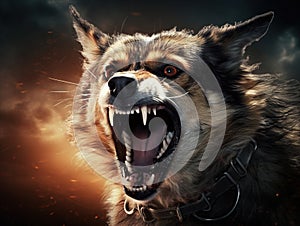 Ai Generated illustration Wildlife Concept of Aggressive angry dog