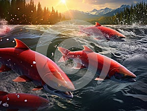 Ai Generated illustration Wildlife Concept of Alaskan Sockeye Salmon