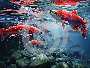 Ai Generated illustration Wildlife Concept of Alaskan Sockeye Salmon