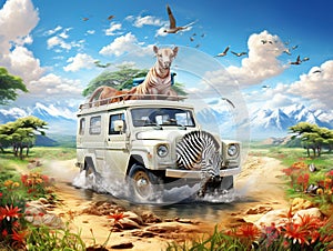 Ai Generated illustration Wildlife Concept of All terrain safari zebra