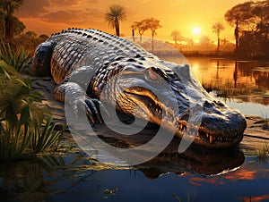 Ai Generated illustration Wildlife Concept of Alligator Florida Everglades