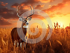 Ai Generated illustration Wildlife Concept of Amazing vertical photograph of big whitetail buck