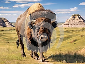 Ai Generated illustration Wildlife Concept of American Bison Bull in Badlands of South Dakota