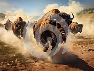 Ai Generated illustration Wildlife Concept of American Bison Stampede