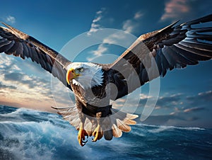 Ai Generated illustration Wildlife Concept of American eagle in flight