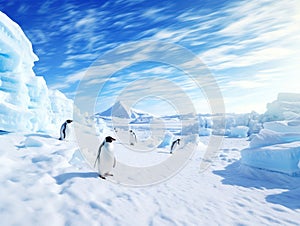 Ai Generated illustration Wildlife Concept of Antarctic penguin procession