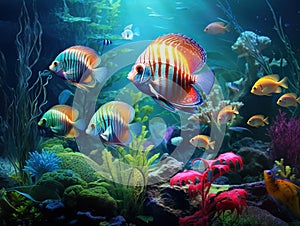 Ai Generated illustration Wildlife Concept of Aquarium with discus fishes
