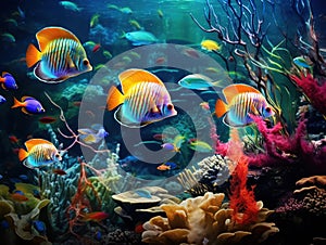 Ai Generated illustration Wildlife Concept of Aquarium with discus fishes