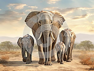 Ai Generated illustration Wildlife Concept of Asian elephant familys walking