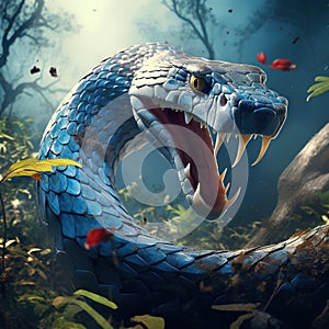 Ai Generated illustration Wildlife Concept of Attacking rat snake
