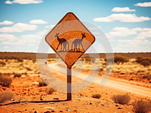 Ai Generated illustration Wildlife Concept of Australian wildlife crossing sign