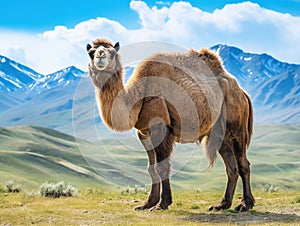 Ai Generated illustration Wildlife Concept of Bactrian camel in the steppes of Mongolia