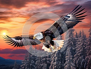 Ai Generated illustration Wildlife Concept of Bald Eagle flight