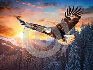 Ai Generated illustration Wildlife Concept of Bald Eagle flight