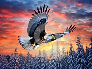 Ai Generated illustration Wildlife Concept of Bald Eagle flight