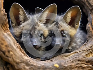 Ai Generated illustration Wildlife Concept of Bat-eared Fox Cubs
