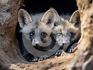 Ai Generated illustration Wildlife Concept of Bat-eared Fox Cubs