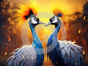 Ai Generated illustration Wildlife Concept of Beautiful Crowned Crane Birds