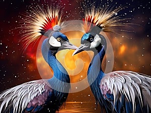 Ai Generated illustration Wildlife Concept of Beautiful Crowned Crane Birds