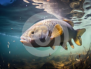 Ai Generated illustration Wildlife Concept of Big Carp (Cyprinus Carpio)