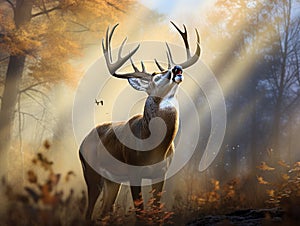 Ai Generated illustration Wildlife Concept of Big heavy beamed whitetail buck smelling the air