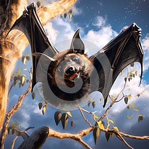 Ai Generated illustration Wildlife Concept of Black flying-fox