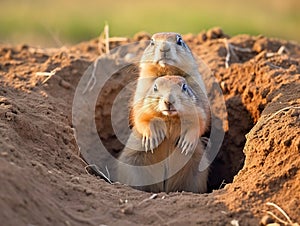 Ai Generated illustration Wildlife Concept of Black-tailed Prairie Dogs