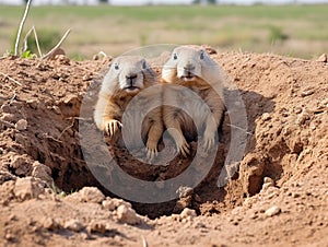 Ai Generated illustration Wildlife Concept of Black-tailed Prairie Dogs