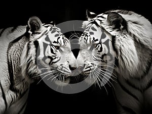 Ai Generated illustration Wildlife Concept of Black & White of two tigers
