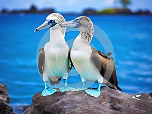 Ai Generated illustration Wildlife Concept of Blue footed booby mating dance