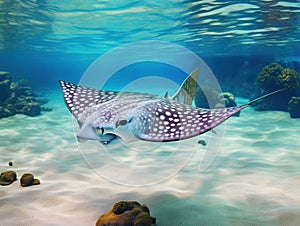 Ai Generated illustration Wildlife Concept of Blue-spotted stingray