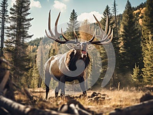 Ai Generated illustration Wildlife Concept of Bull elk bugling up close