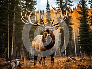 Ai Generated illustration Wildlife Concept of Bull elk bugling up close